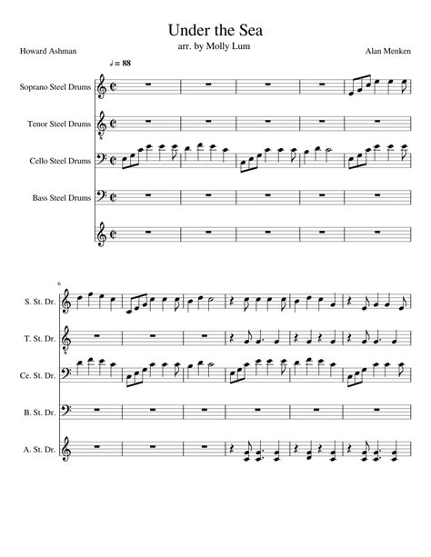 Under The Sea Sheet Music For Steel Drums Mixed Quintet