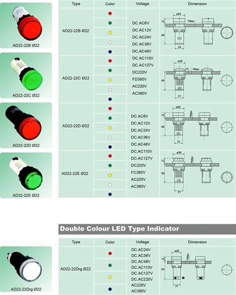 Ad22-22ds Светодиодная Контрольная Лампа Ekf Ad16-22hs 6v 12v 24v 36v ...