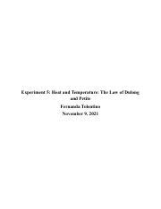 Experiment 5 Heat And Temperature The Law Of Dulong And Petite Pdf