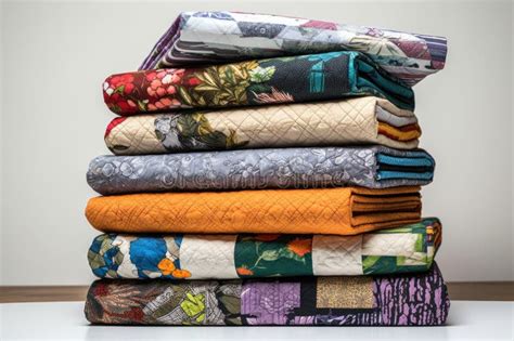 Stack Of Folded Quilts Showcasing Various Designs Stock Illustration