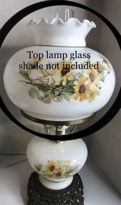 Vintage 3 Way Hurricane Lamps White With Flowers Green Trim 17.5" SET