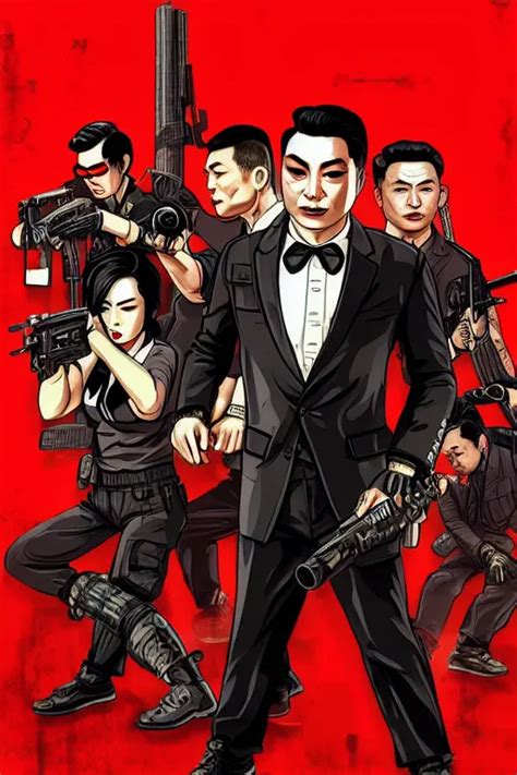 K Hd Chinese Mafia Gangs Use Black Suit Riffle Stable Diffusion