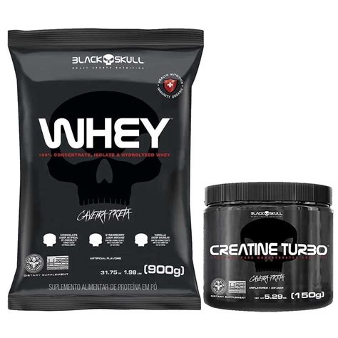 Whey Protein Chocolate 900g Refil Creatine Turbo 150g Black Skull