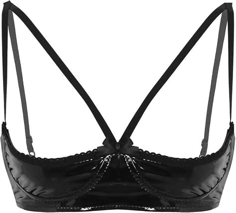 Alvivi Women S Lingerie Shiny Faux Leather Cupless Unlined Bra Open