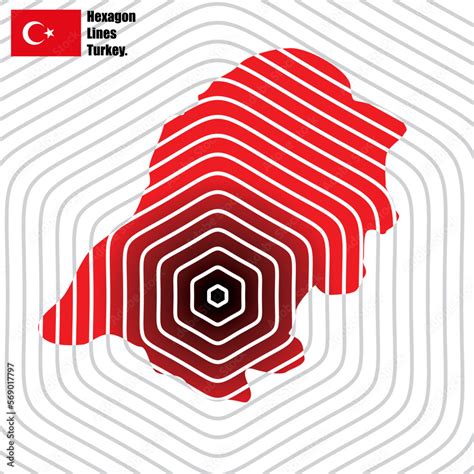 Abstract Map Of Kahramanmaras City Turkey With Red Hexagons Lines