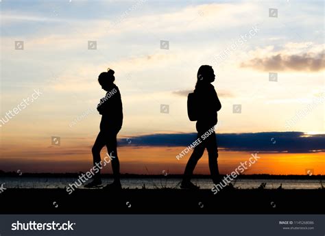 Couple Woman Silhouette Standing Sad During Stock Photo (Edit Now ...