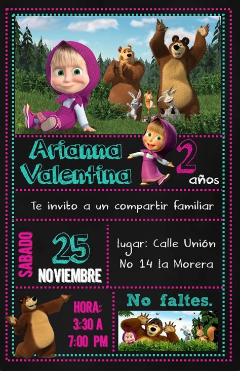 Masha Y El Oso Kit Imprimible Invitaciones De Cumpleaños 9FA