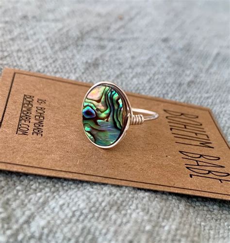 Paua Shell And Silver Wrapped Ring Natural Paua Abalone Shell Etsy