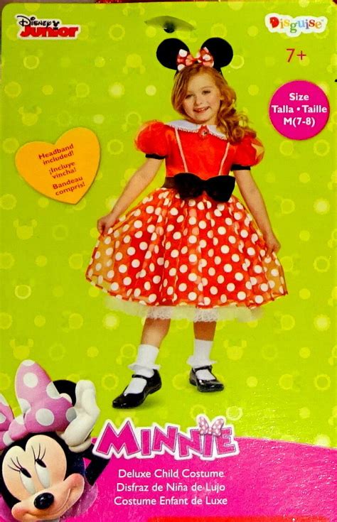 Disney Minnie Mouse Costume Dress Girls 7 8 Headband Ears Necklace Set