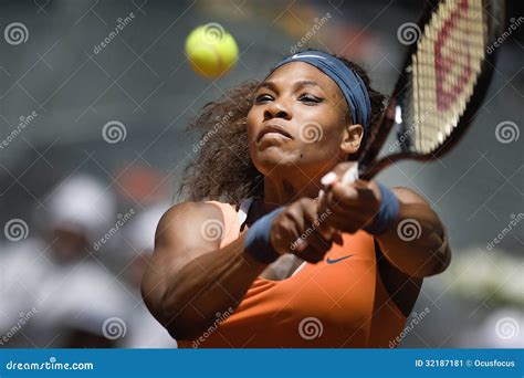 Serena Williams In Action During The Madrid Mutua Tennis Open Editorial