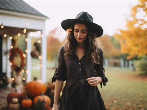 Mulher Vestida De Bruxa Para O Halloween Foto Premium