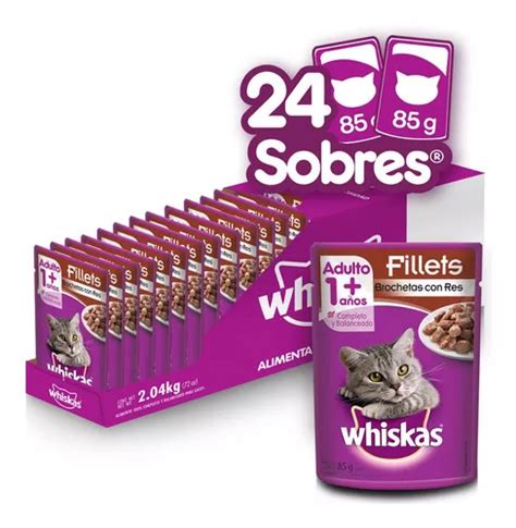 Whiskas Alimento Húmedo Gatos Brocheta 24 Sobres 85gr C u MercadoLibre