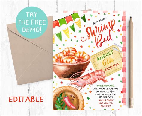 Editable Shrimp Boil Invitation Shrimp Boil Party Invitation Etsy