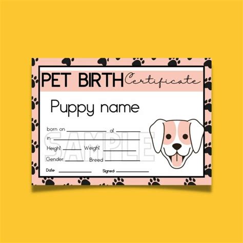 FREE DOWNLOAD Printable Pet Birth Certificate for your dog - puppy ...