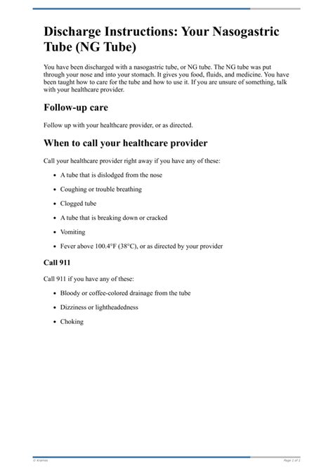 Text Discharge Instructions Your Nasogastric Tube Ng Tube