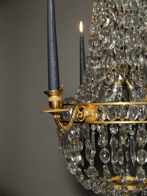 Proantic Lustre Corbeille Empire En Bronze Dor Et Cristal