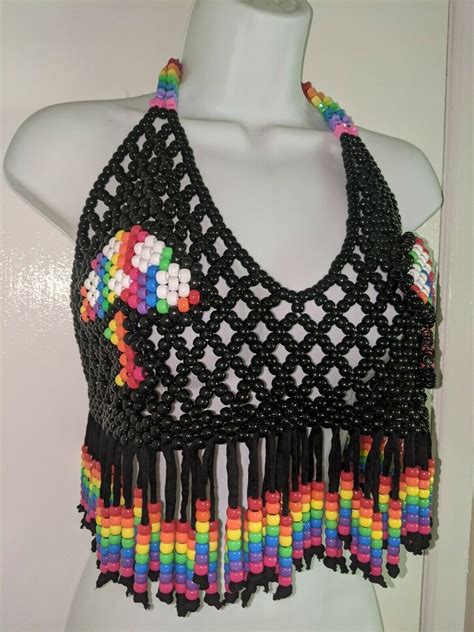 CUSTOM Black Rainbow Mushroom Kandi Bikini Top Unisex EDM EDC FREE SHIPPING EBay
