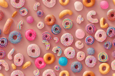 Ilustración donuts en filas de colores y sabores sabrosos fondo