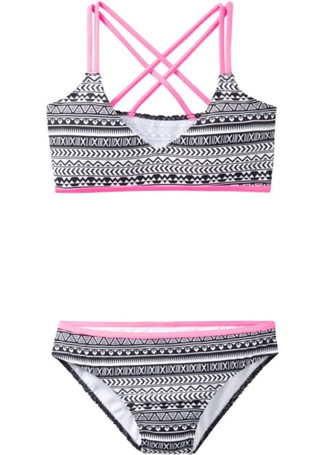 Schöner Bikini mit Print schwarz weiß pink Kinder bonprix