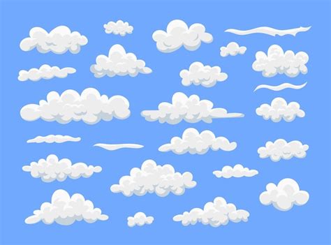 Free Vector White Fluffy Clouds In Sky Flat Vector Illustrations Set