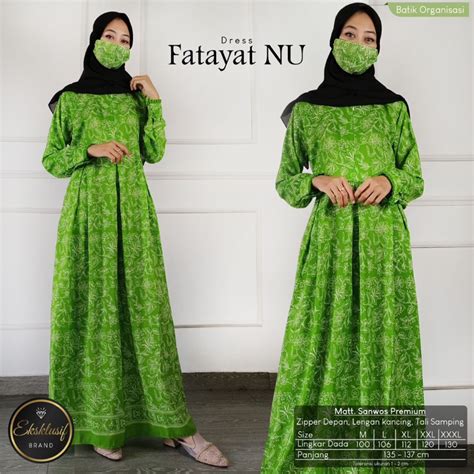 Jual Gamis Batik Dress Fatayat Warna Hijau Seragam Pengajian Nu