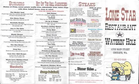 Menu At The Lonestar Pub Bar Concrete