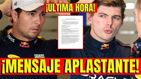 Sergio Checo Perez Lanza Mensaje Contra Max Verstappen Por Temporada