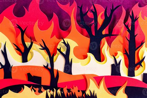 Forest fire, paper cut, paper art. 27252149 Stock Photo at Vecteezy