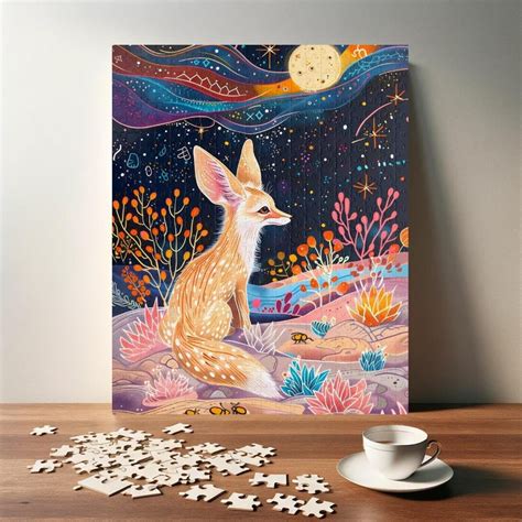 Starry Sky Fennec Fox Puzzle Celestial Wilderness And Vibrant Jigsaw