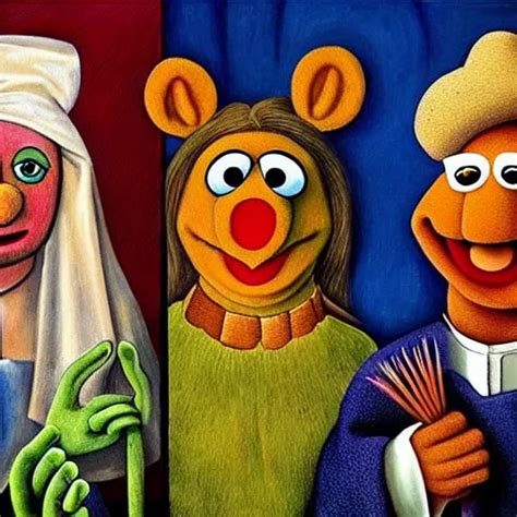 Realistic Painting Of Muppets At Church In The Style Stable