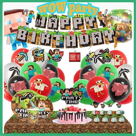 Minecraft Theme Birthday Party Supplies Pixel Style Game Party Decorations Steve Balloons Party