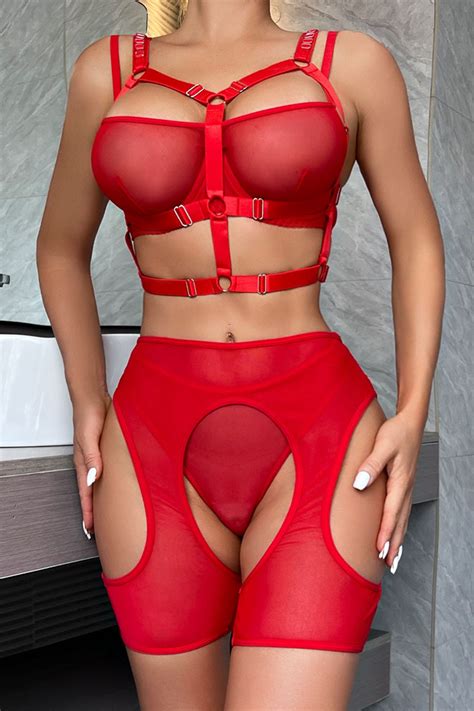Wholesale Red Sexy Solid Patchwork See Through Valentines Day Lingerie
