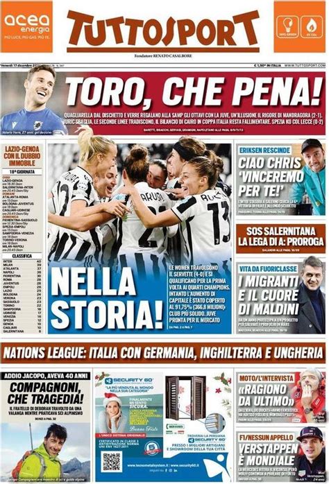 Prima Pagina Tuttosport Juventus Femminile Nella Storia Pianeta Milan