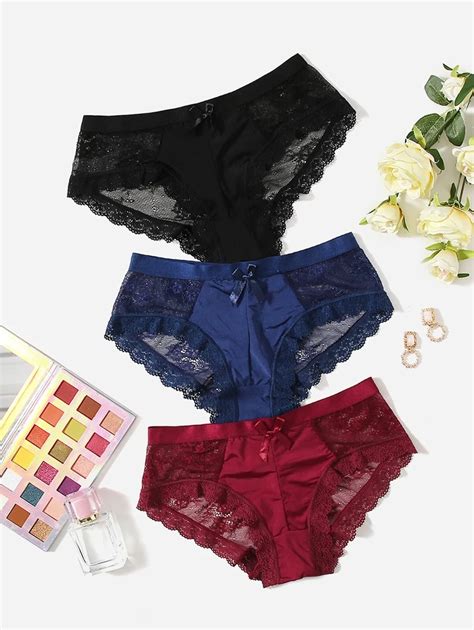 Shein Underwear Sleepwear Basics 3pack Contrast Lace Scallop Trim Panty