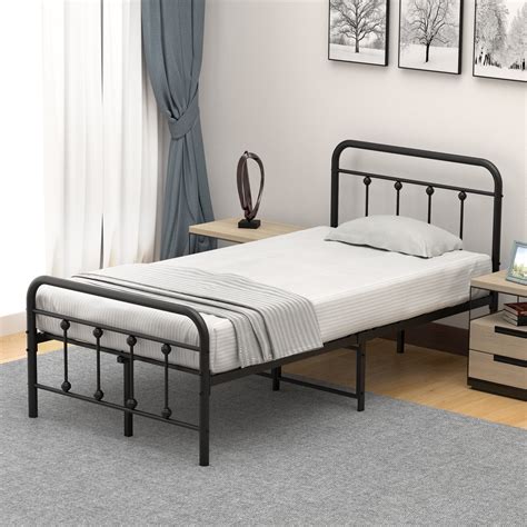 Ambee Vintage Twin Metal Bed Frame With Headboard And Footboard