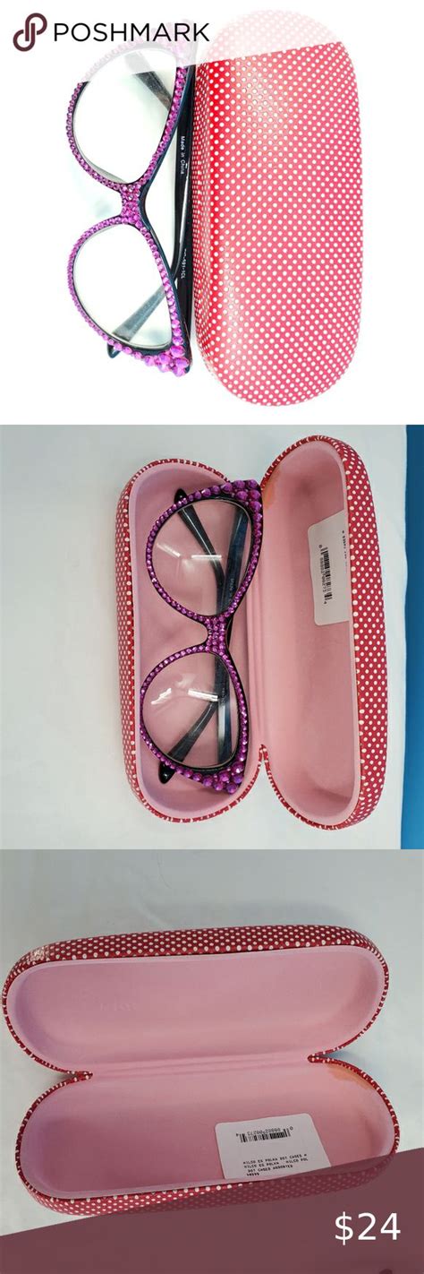 Hot Pink Rhinestone Cat Eye Glasses Polka Dot Case Pink Rhinestones