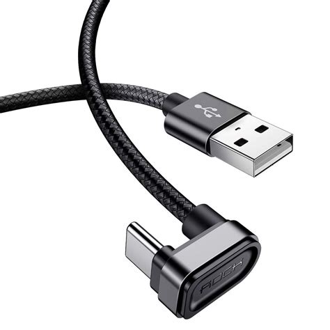 USB Type C Cable ROCK 180 Degree U Shaped Nylon Braided Long Cord USB