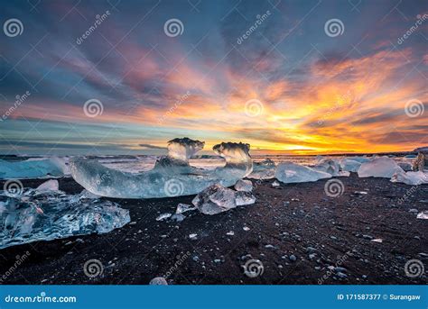 Beautiful Diamond Beach in Iceland Stock Image - Image of glacial, lagoon: 171587377