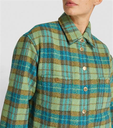 Womens SANDRO Blue Wool Check Shirt Jacket Harrods UK