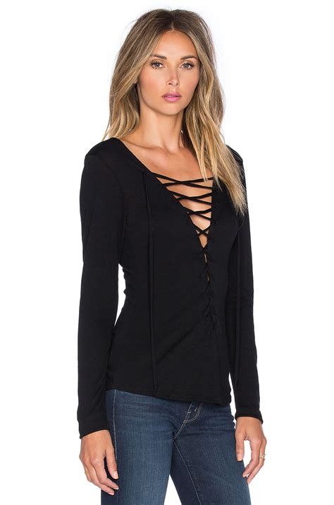 Lna Bella Lace Up Top In Black Lyst