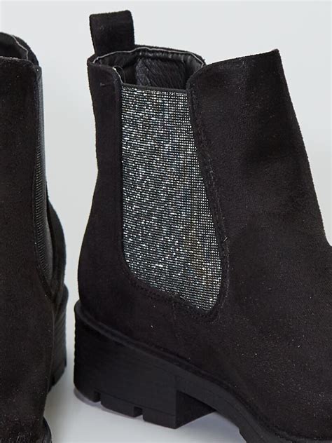 Boots Style Chelsea Soufflets Brillants Noir Kiabi