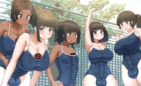 Rule 34 5futas D O Armpits Bar Censor Black Hair Blue One Piece Swimsuit Blush Breasts Bulge