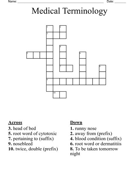 Medical Terminology Crossword Wordmint