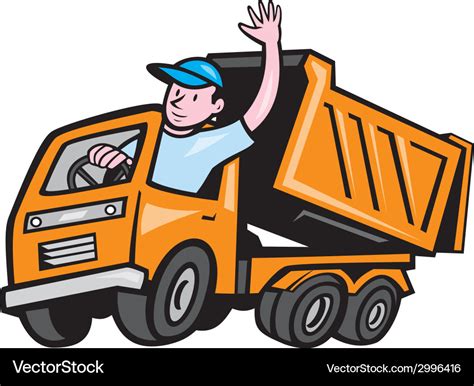 Dump truck driver waving cartoon Royalty Free Vector Image