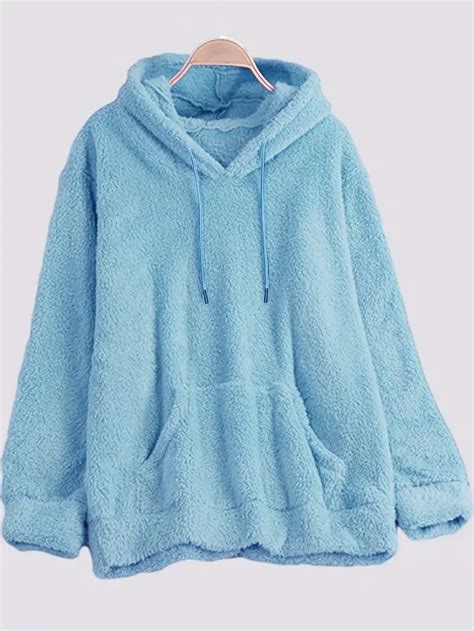 Casual Hoodie Plus Size Women S Plus Solid Long Sleeve Fuzzy Temu