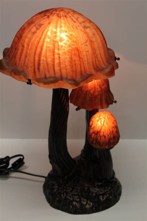 Gorgeous Wild Mushroom Lamp With Amber Glass Shades Strikingly