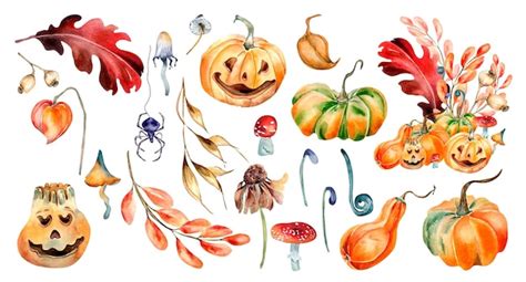 Premium Photo Clipart Of Halloween Colorful Plants Watercolor Illustration Isolated On White