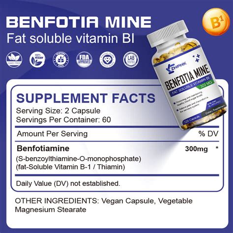 300mg Benfotiamine Capsules Fat Soluble Thiamine Vitamin B1 NON GMO