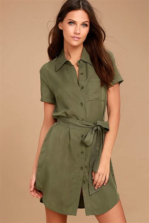 Cute Olive Green Dress - Shirt Dress - Short Sleeve Dress - $51.00 - Lulus