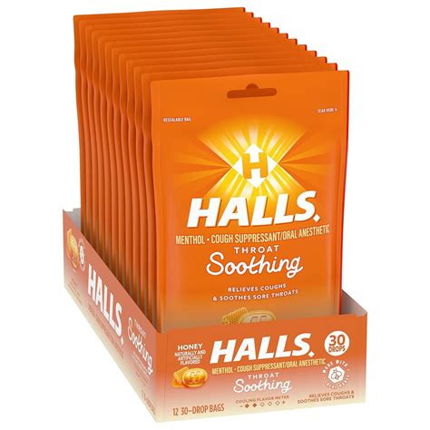 Halls Throat Soothing Honey Flavor Cough Drops Bags Of Drops